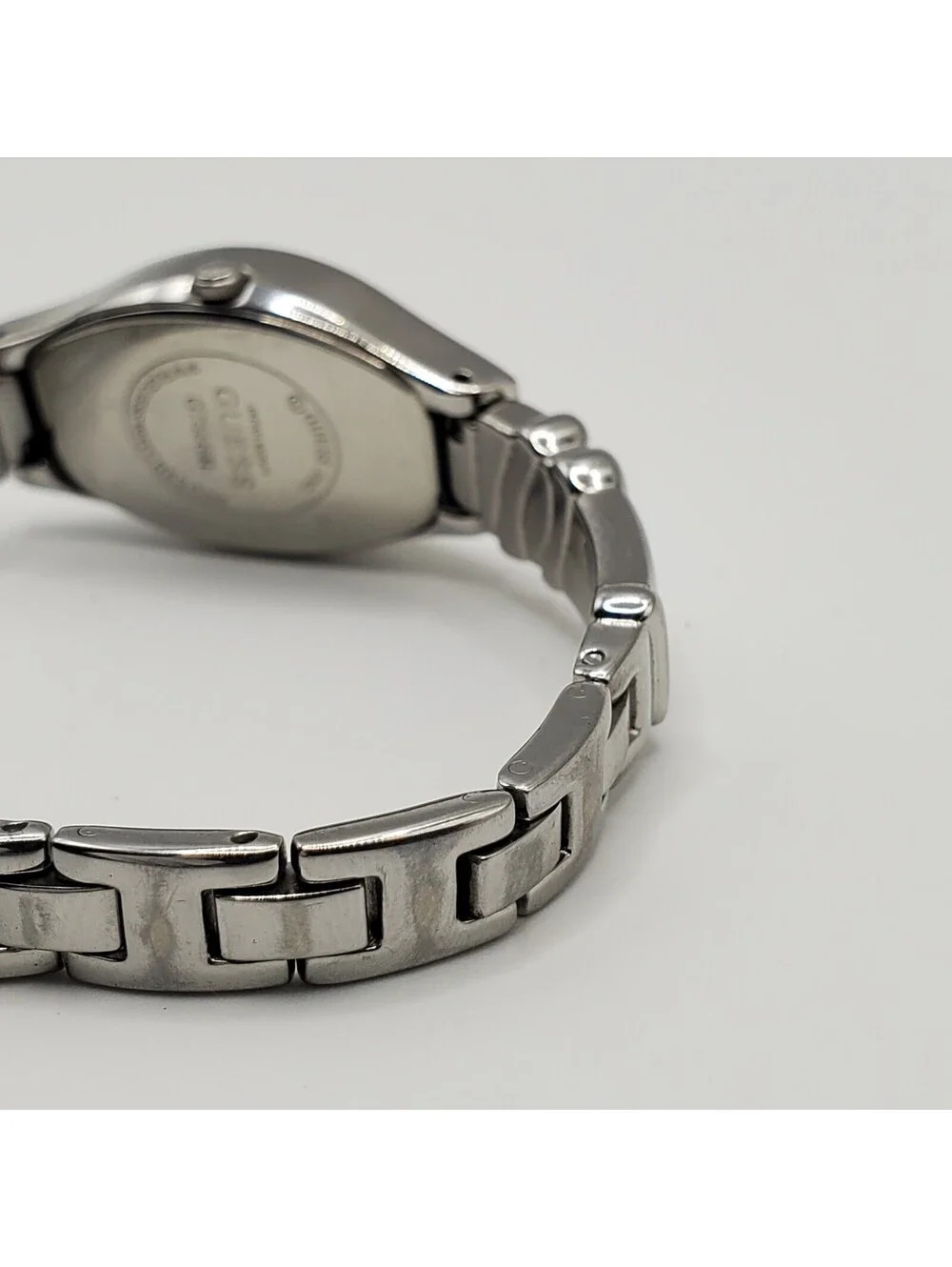 Guess Pink Dial Rectangle Womens Watch  17mm Silver Tone New Battery